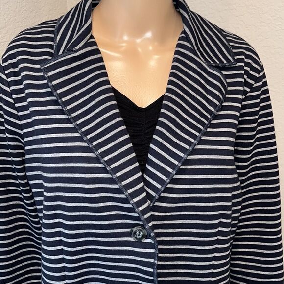 J.Jill navy blue and grey striped medium weight sweater jacket - Picture 5 of 5